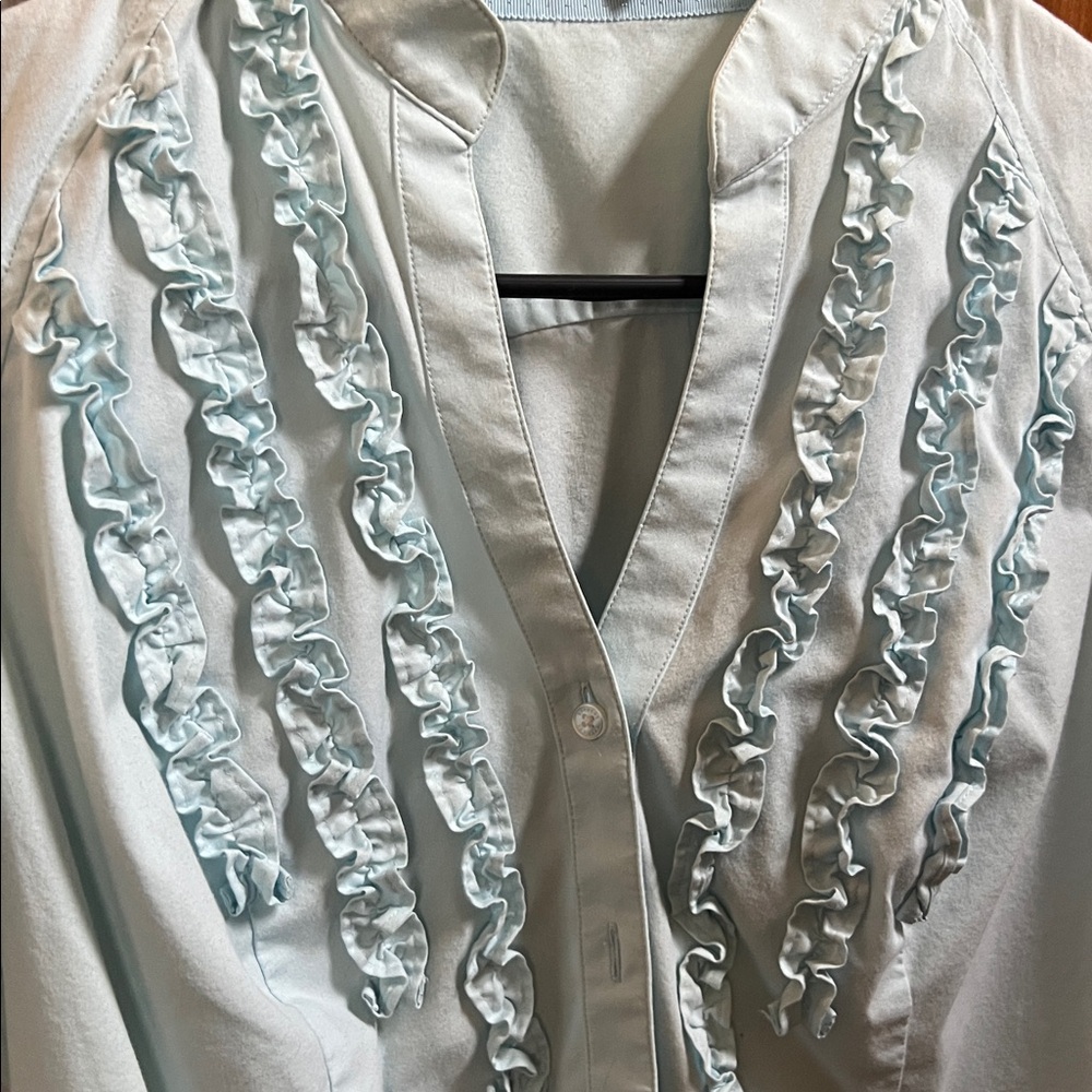 Express Blue Ruffle Blouse - Picture 2 of 5